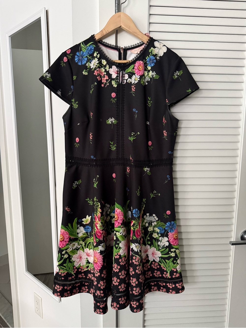 Ted Baker X Big Bang Theory Black Floral Fit-and-Flare Dress